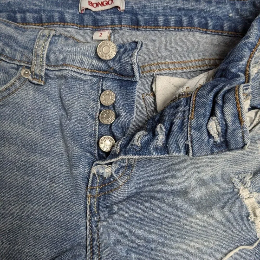 Bongo Denim Shorts Women Size 2 Button Fly Distressed Blue Medium Wash 2